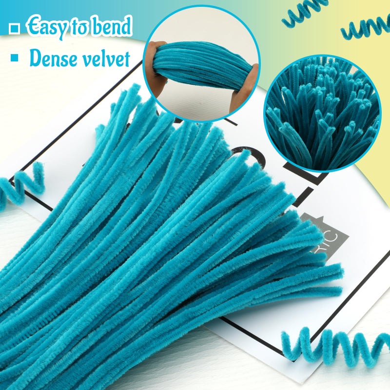 Mnuizu 200pcs Pipe Cleaners,Pipe Cleaners Chenille Stems for Craft, Fuzzy Sticks Christmas Craft Supplies for DIY Art & Creative Crafts Decorations(Blue) - Image 3